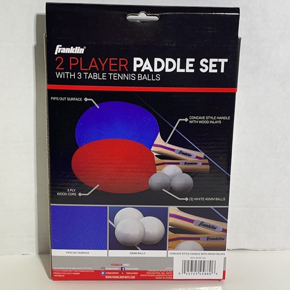 Franklin 2 Player Ping Pong Table Tennis Paddle Set with 3 Table Tennis Balls - Picture 3 of 3